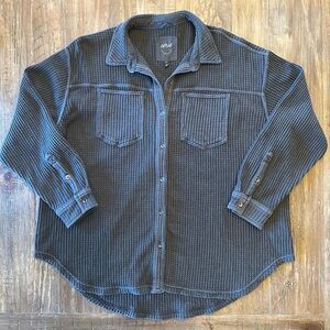 Aerie Women's Waffle Knit Button Down Charcoal Gray Size Medium